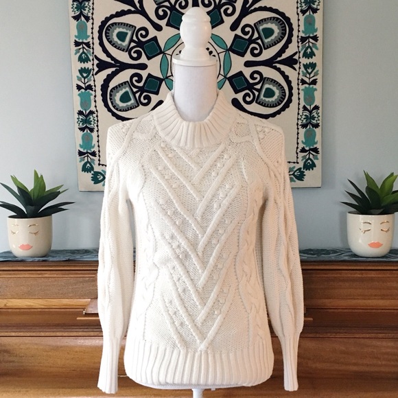LOFT Sweaters - LOFT Ivory Mock Neck Bobble Pom Sweater